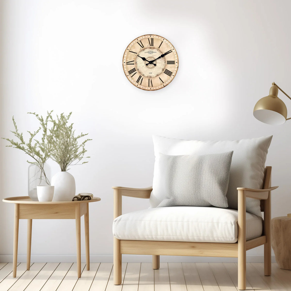 Distressed Beige Roman Numeral Wall Clock – Silent Quartz, Four Sizes