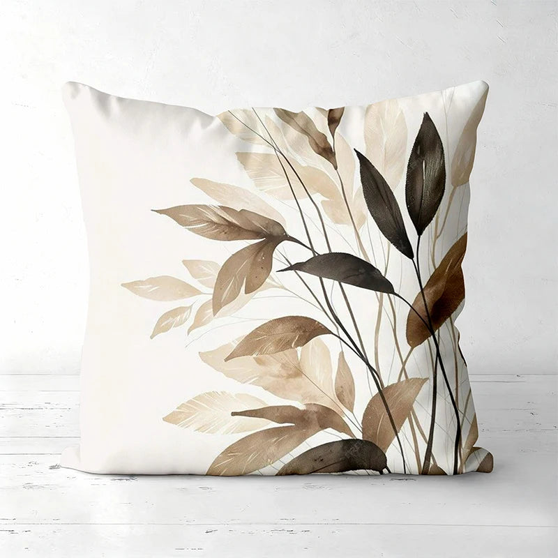 Neutral Botanical Floral Leaf Polyester Pillow Cover – 4 Designs, 4 Sizes