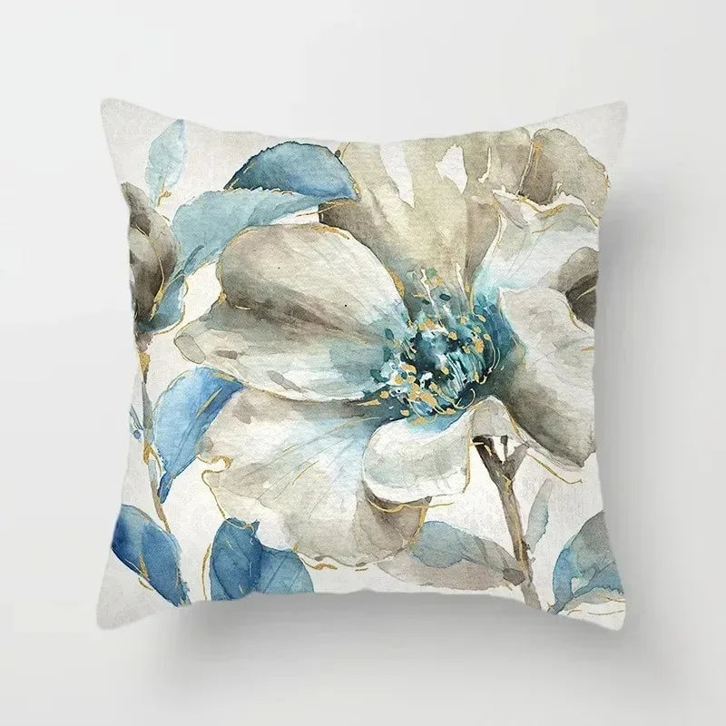 Ginkgo & Floral Polyester Pillow Cover – 19.69 × 19.69 in (50 × 50 cm), 1 Piece