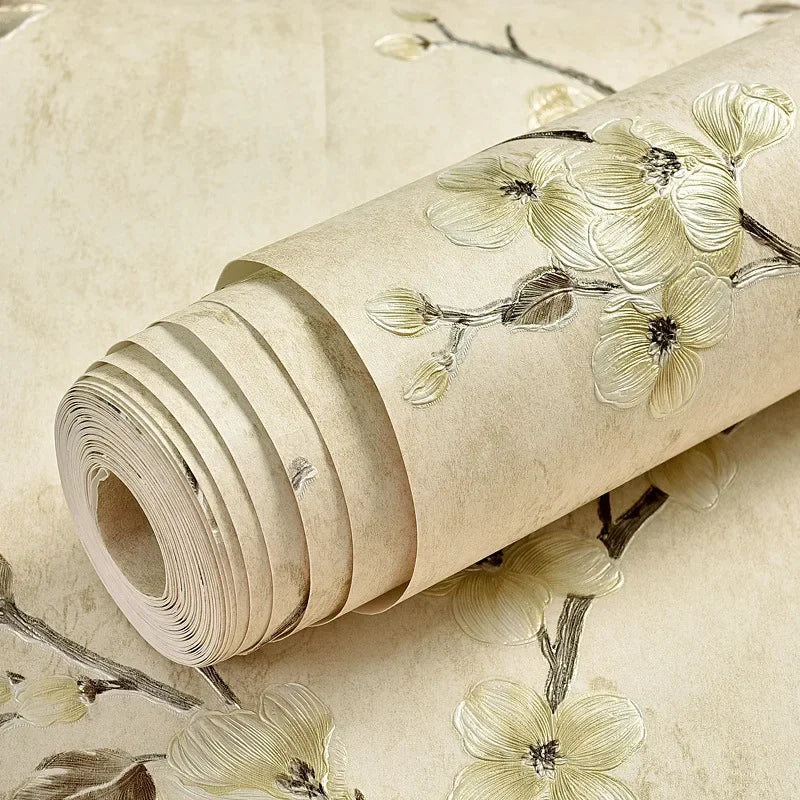 Floral 3D Embossed Waterproof Peel-and-Stick Non-Woven Wallpaper for Girls’ Bedrooms