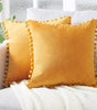 Yellow or Orange Velvet Pom-Pom Throw Pillow Cover, 15.75–19.69 in, Cover Only