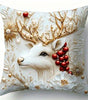 White Reindeer Christmas Pillow Cover – Floral Polyester Peachskin Print, 1 Piece