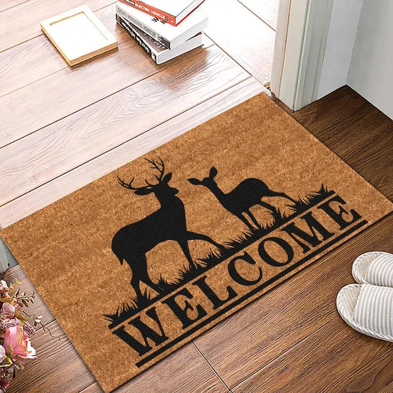 Deer Welcome Doormat – Absorbent Non-Slip Washable Polyester Entryway Mat, Designs 1 & 2