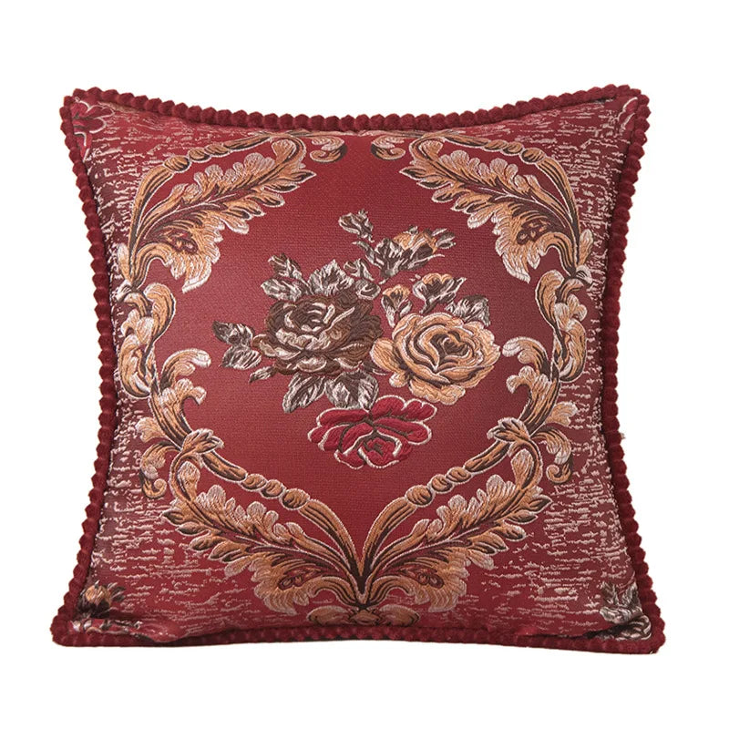 Floral Embroidered Throw Pillow Cover – Ornate Scrollwork, 18.90 in Square