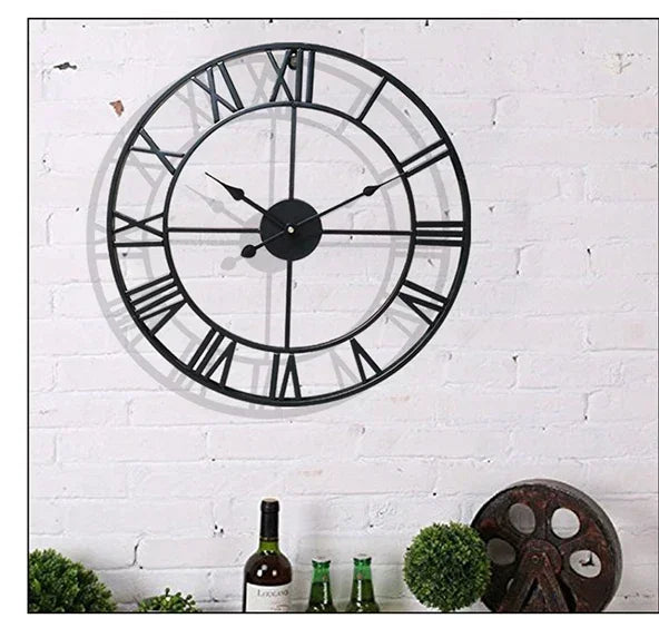 40 cm Nordic Metal Roman Numeral Wall Clock – Antique-Style Quartz Indoor/Outdoor Decor, 4 Finishes