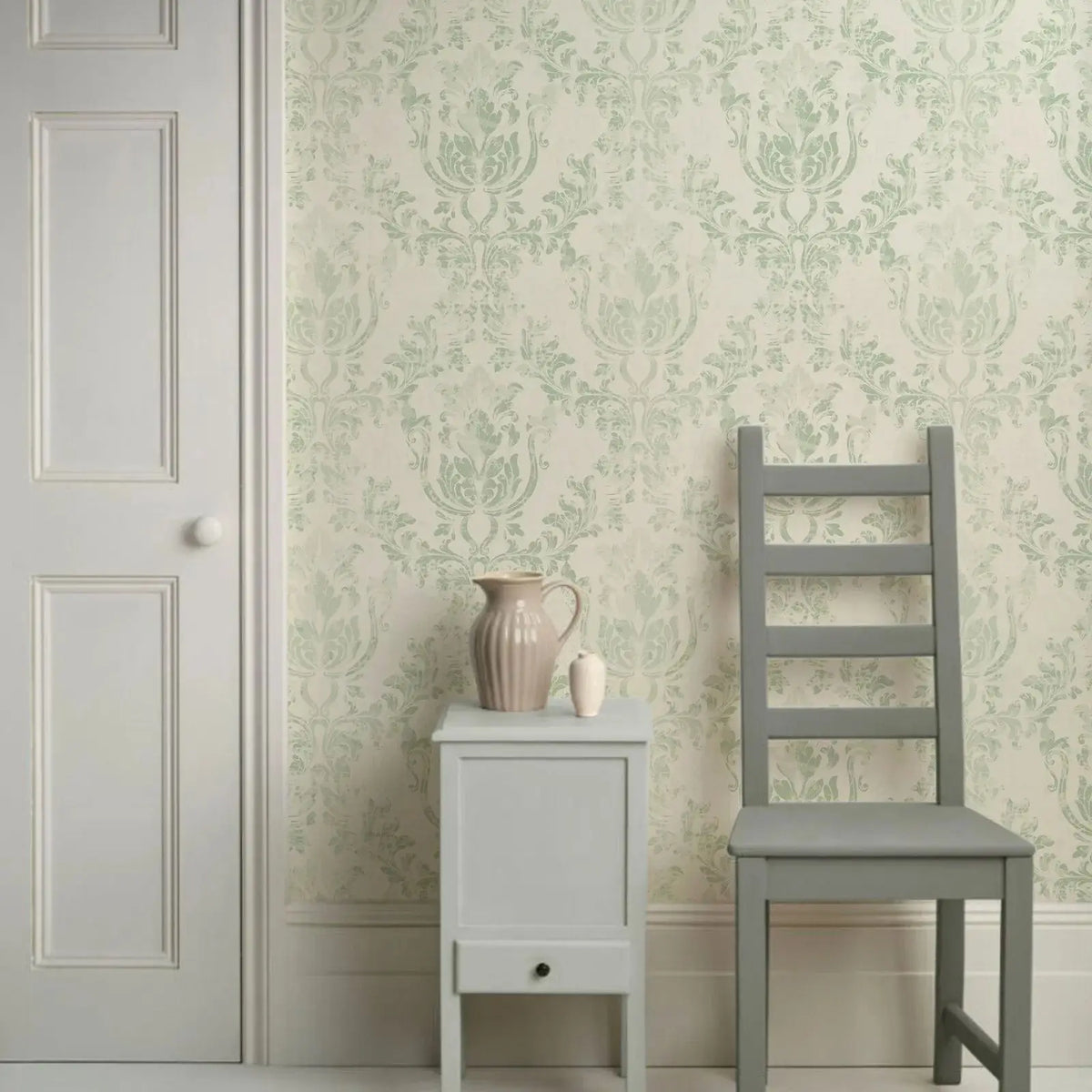 Vintage Green Damask Waterproof Traditional or Peel-and-Stick Wallpaper Roll – 50 × 300 cm