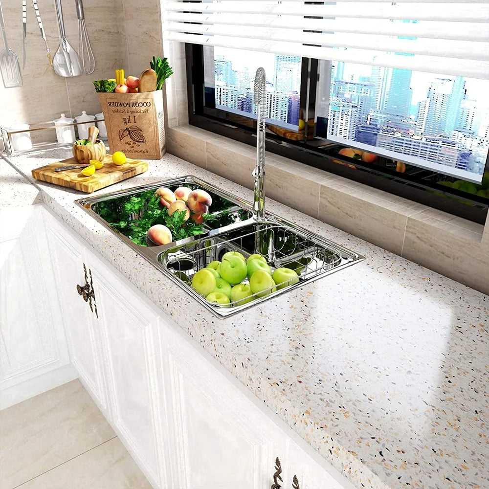 Waterproof White Terrazzo Granite Peel and Stick Wallpaper – Oil-Proof, High Temperature Resistant Self-Adhesive Vinyl Contact Paper