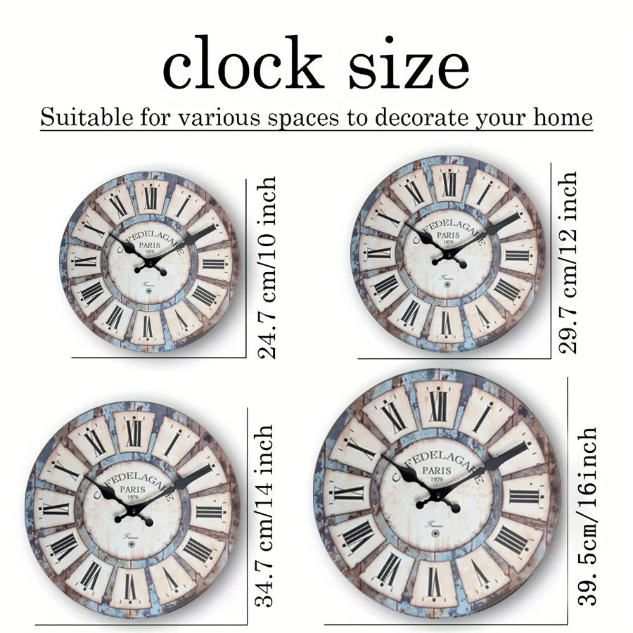 Rustic Wood-Grain Silent Wall Clock – Round Wooden Quartz Decor, 10–16 Inch