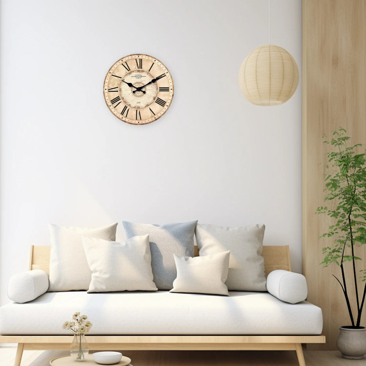 Distressed Beige Roman Numeral Wall Clock – Silent Quartz, Four Sizes