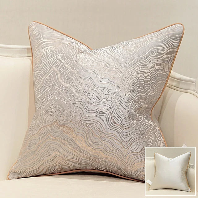 Geometric-Line Jacquard Throw Pillow Cover – 17.72 in Square, 7 Colors (Blue, Green, Beige, Yellow & More)