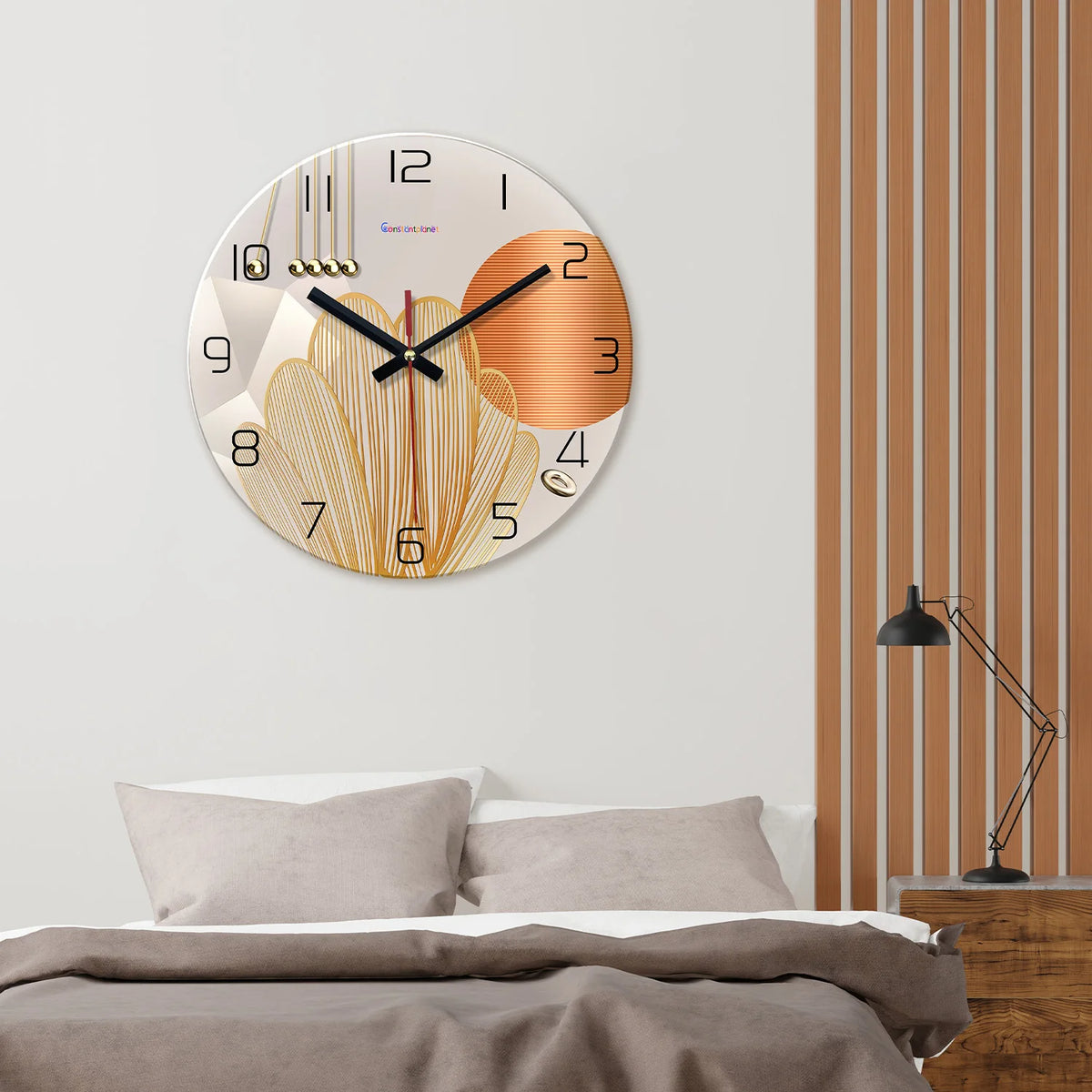 Geometric Tempered Glass Silent Wall Clock – Modern Quartz Decor, 12–16 Inch