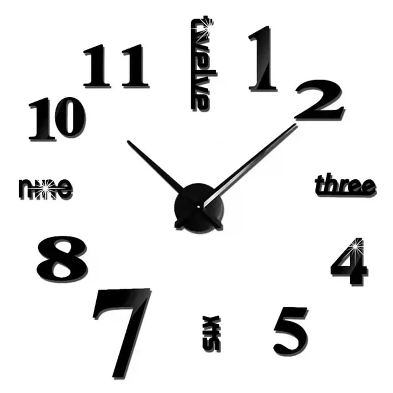 Large Black DIY Acrylic Wall Clock – 12 Designs, 36 or 48 Inch
