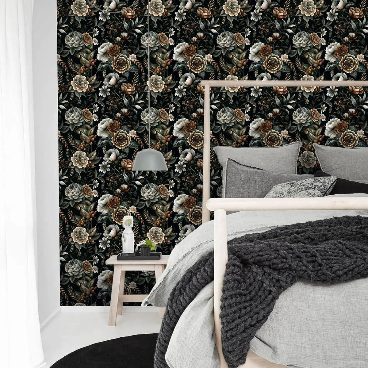 Dark Large Floral Waterproof Vinyl Peel-and-Stick Wallpaper – Removable & Mould-Resistant
