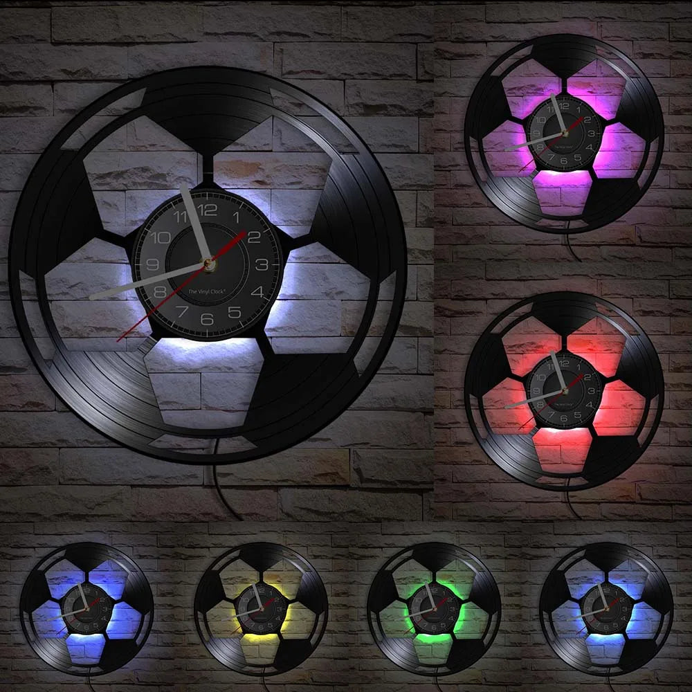 Football Vinyl Record Wall Clock – 30 cm Quartz Decor with Optional LED, Designs 11–14