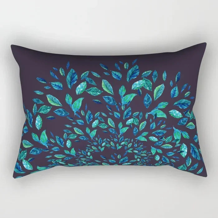 Botanical Leaf Polyester Lumbar Pillow Cover – 11.81 × 19.69 in (30 × 50 cm), 1 Piece