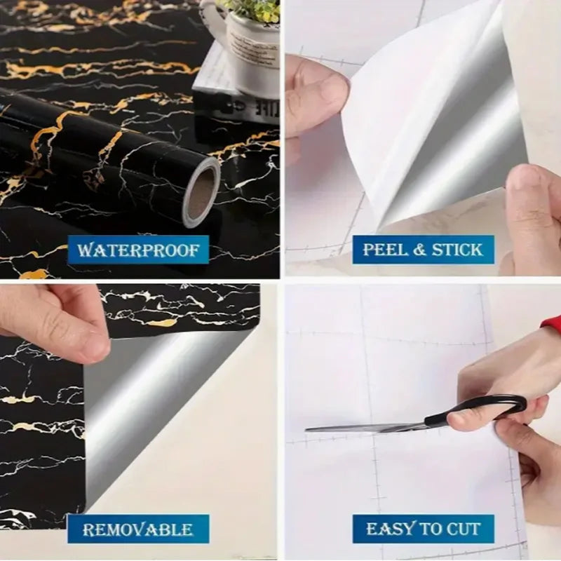 Black Marble Waterproof & Oil-Resistant Self-Adhesive PVC Wall Sticker