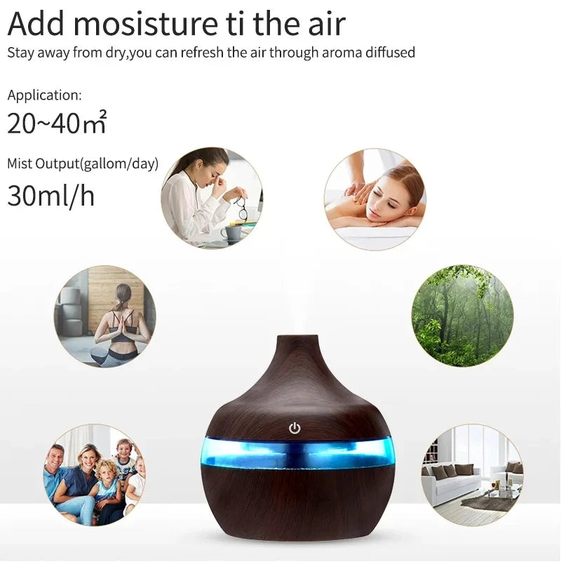 300ml Wood-Look Ultrasonic Aroma Diffuser for 20–40 m² Rooms