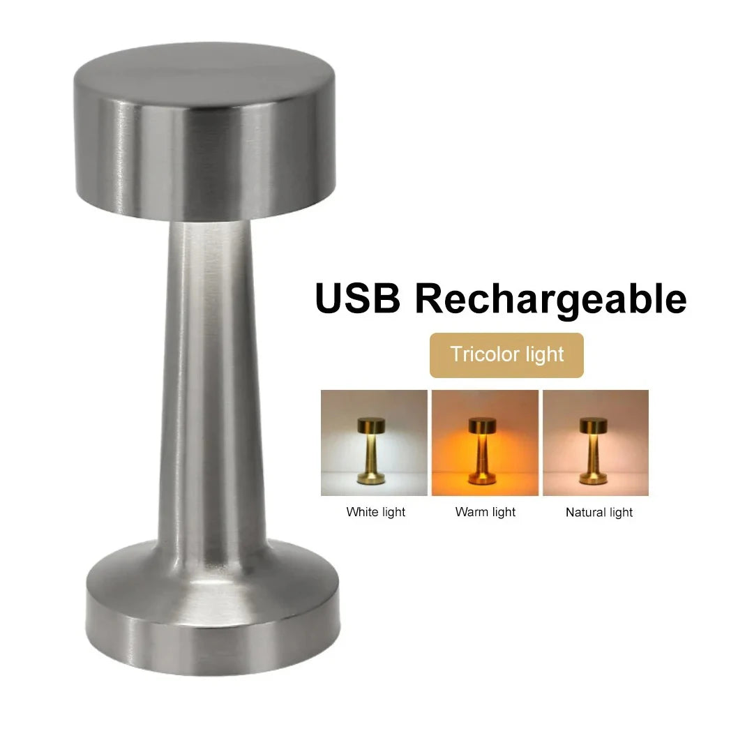 USB Rechargeable LED Table Lamp – Wireless Touch Control, 3 Color Dimmable Bedside Mood Light for Home