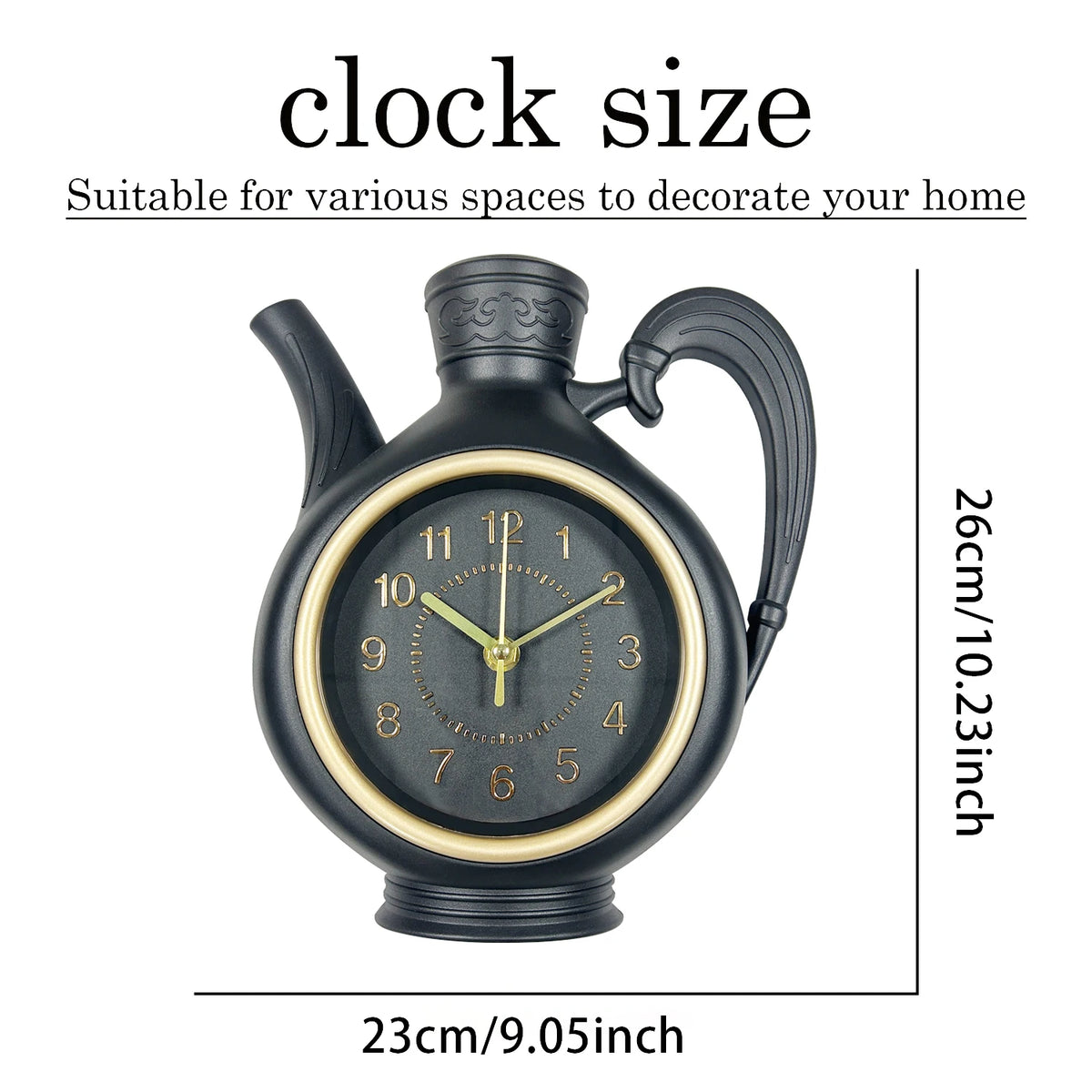 Teapot Wall Clock – 23 × 26 cm Quartz Kitchen Decor, Black or Brown