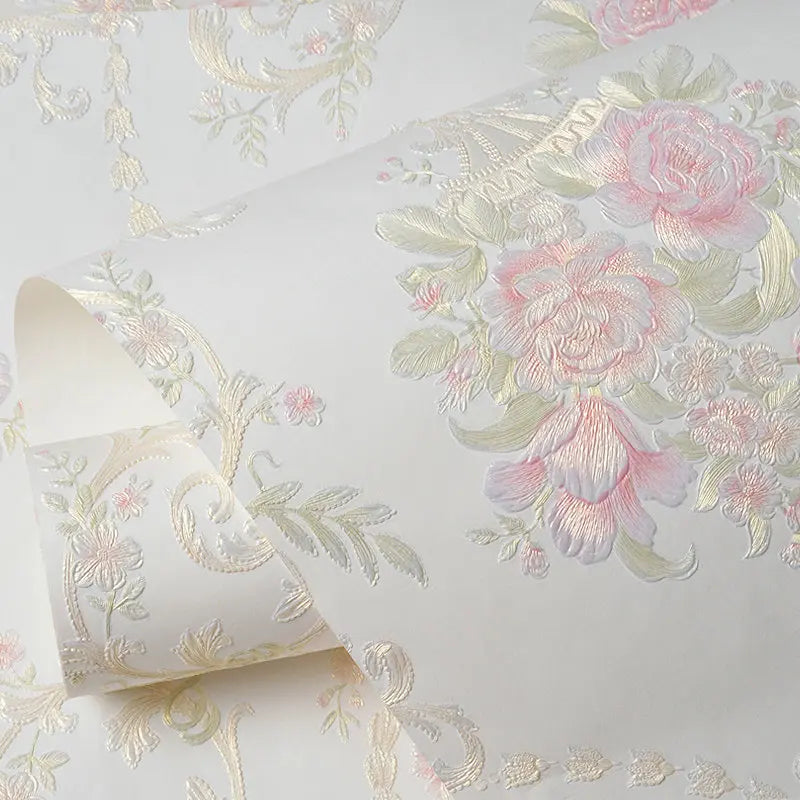 Floral 3D Embossed Waterproof Peel-and-Stick Non-Woven Wallpaper for Girls’ Bedrooms