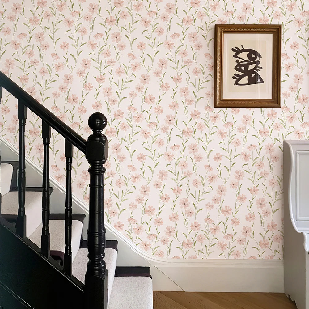 Pink Floral Waterproof & Oil-Resistant PVC Peel-and-Stick Wallpaper – Removable for Cabinets, Walls & Furniture