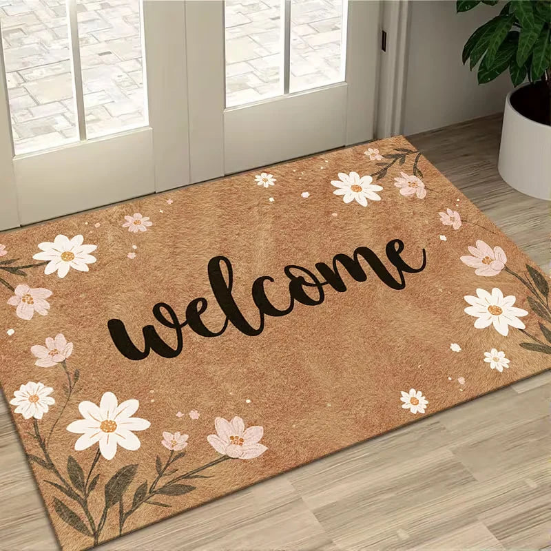 Vintage Welcome Doormat – Non-Slip Washable Polyester Flannel Entryway Mat, 4 Designs