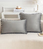 *Purple, Black & Gray Pompom Polyester Velvet Pillow Cover – 17.72 or 19.69 in Square / 11.81 × 19.69 in Lumbar (45 × 45, 50 × 50 or 30 × 50 cm), 1 Piece