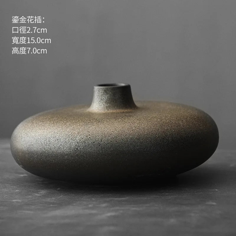 Black Ceramic Tabletop Vase – B/C-Series Retro-Glazed Designs 6–15