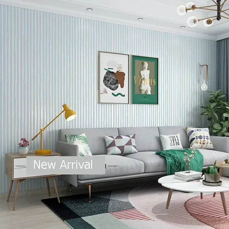Modern Pink & Blue Vertical Stripe 3D Non-Woven Wallpaper – Waterproof, Extra Thick, Mould-Resistant & Fireproof