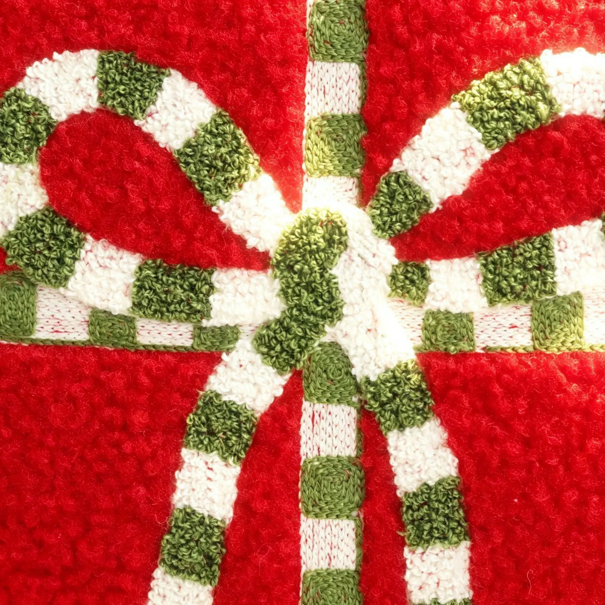 Red Plush Christmas Gift-Bow Pillow Cover – Embroidered Polyester, 17.72 in, 1 Piece only