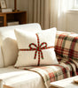 White Plush Gift-Bow Christmas Pillow Cover – Embroidered Polyester, 17.72 in, 1 Piece