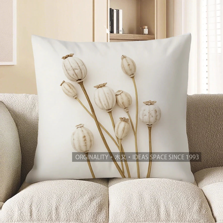 Neutral Pampas Grass Polyester Peachskin Pillow Cover – Design 4, 4 Sizes