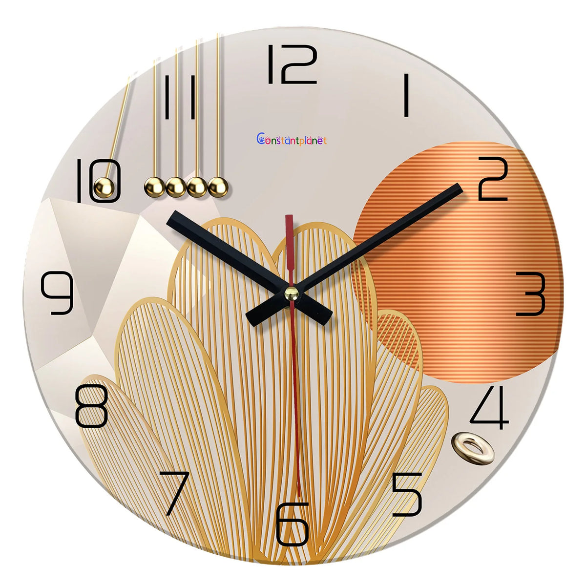 Geometric Tempered Glass Silent Wall Clock – Modern Quartz Decor, 12–16 Inch