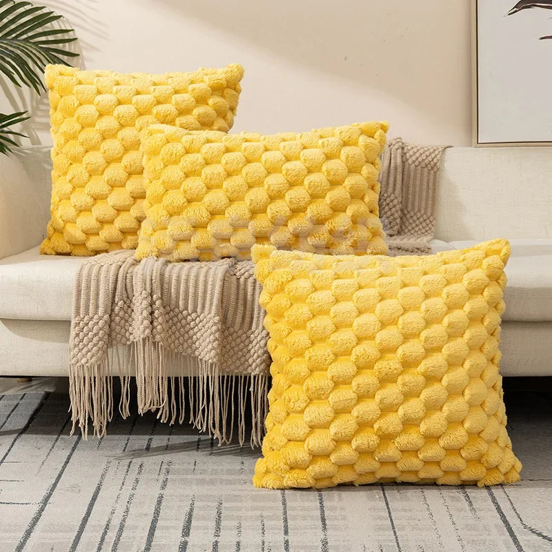 Woven Plush Throw Pillow Cover – Yellow, Orange & Khaki