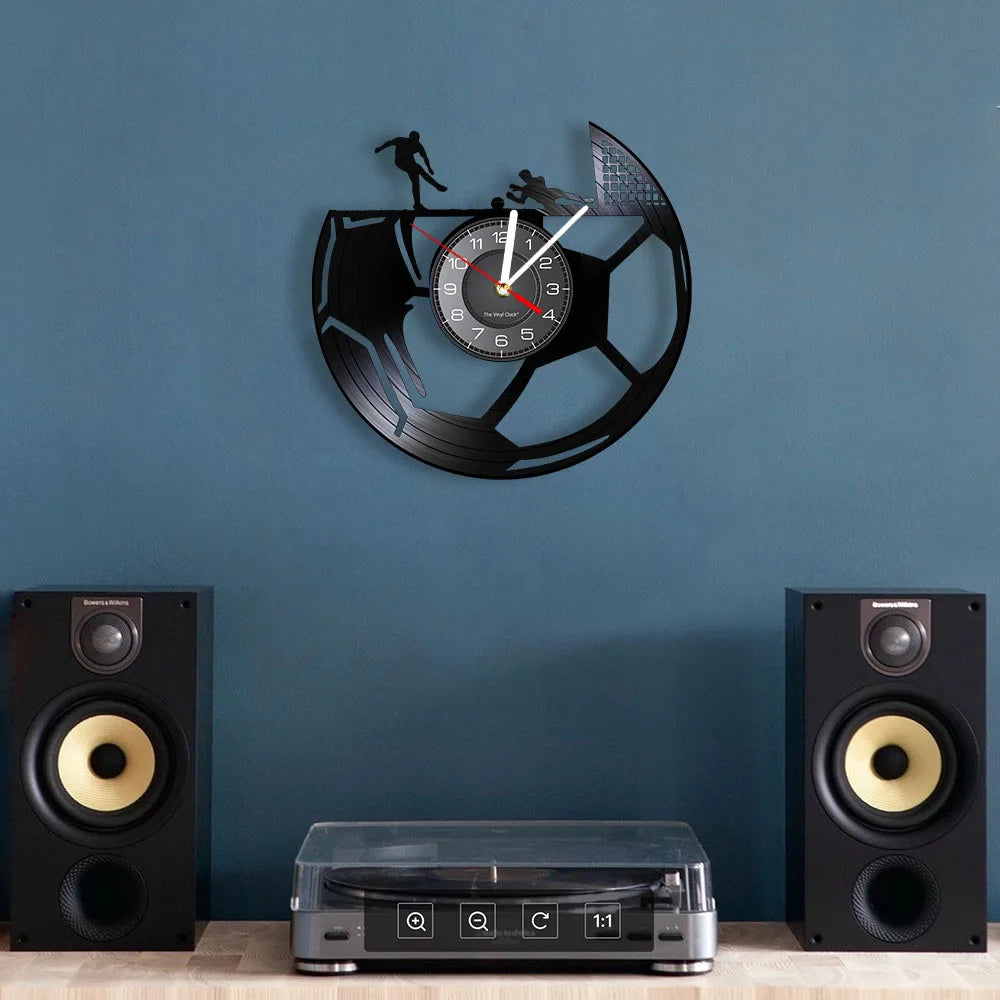 Football Vinyl Record Wall Clock – 30 cm Quartz Decor with Optional LED, Designs 6–10