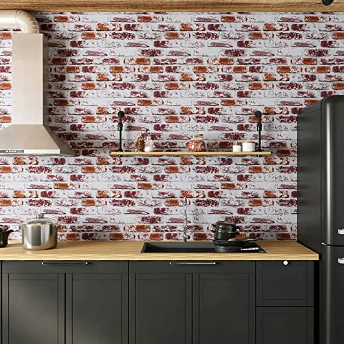 Rustic Painted Red Brick Waterproof Vinyl Peel-and-Stick Wallpaper – Removable & Oil-Resistant
