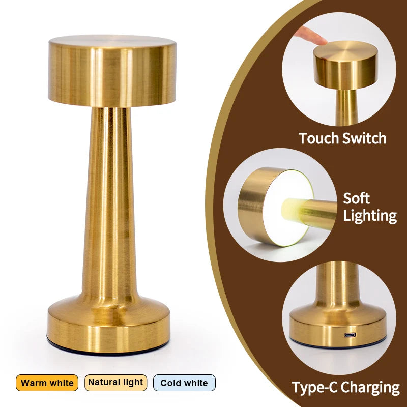 USB Rechargeable LED Table Lamp – Wireless Touch Control, 3 Color Dimmable Bedside Mood Light for Home