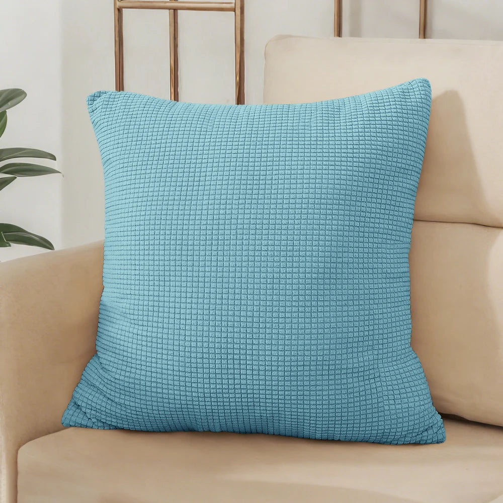 Solid Light Blue Jacquard Polyester Pillow Cover – 8 Sizes