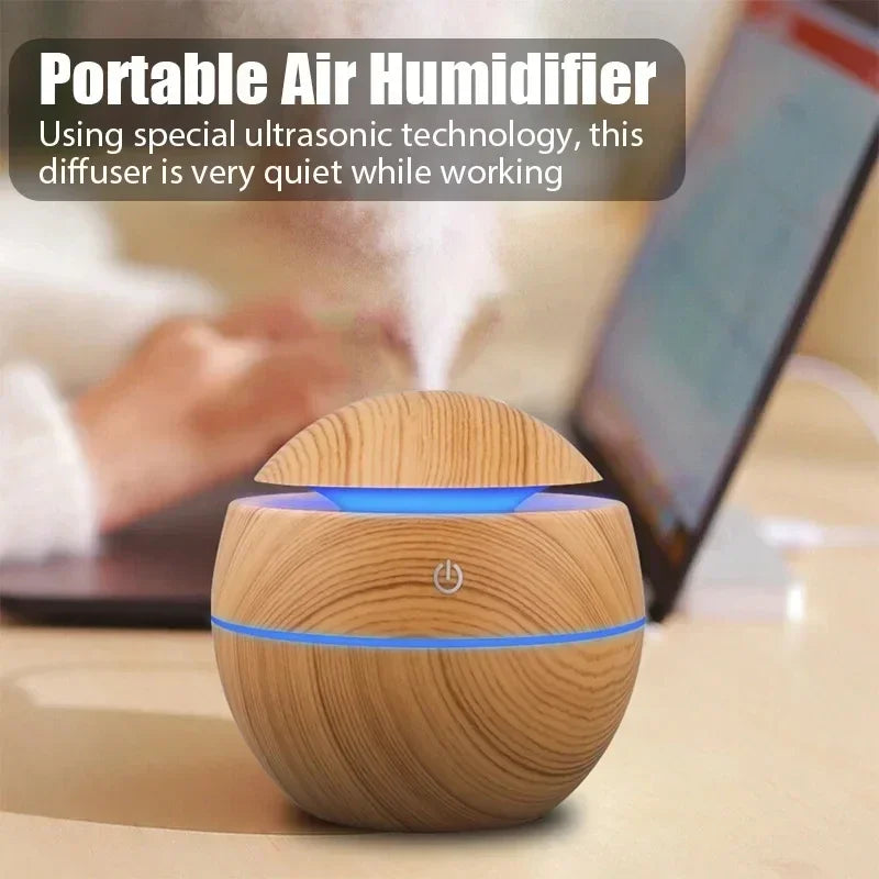 200ml Mini Wood Grain USB Humidifier with LED Night Light