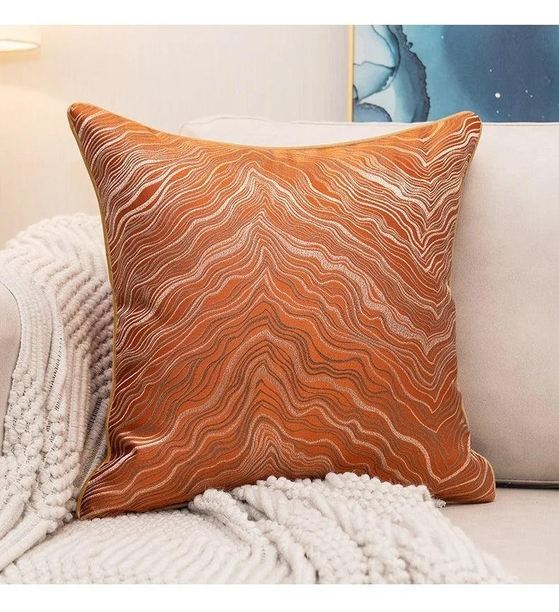 Geometric-Line Jacquard Throw Pillow Cover – 17.72 in Square, 7 Colors (Blue, Green, Beige, Yellow & More)