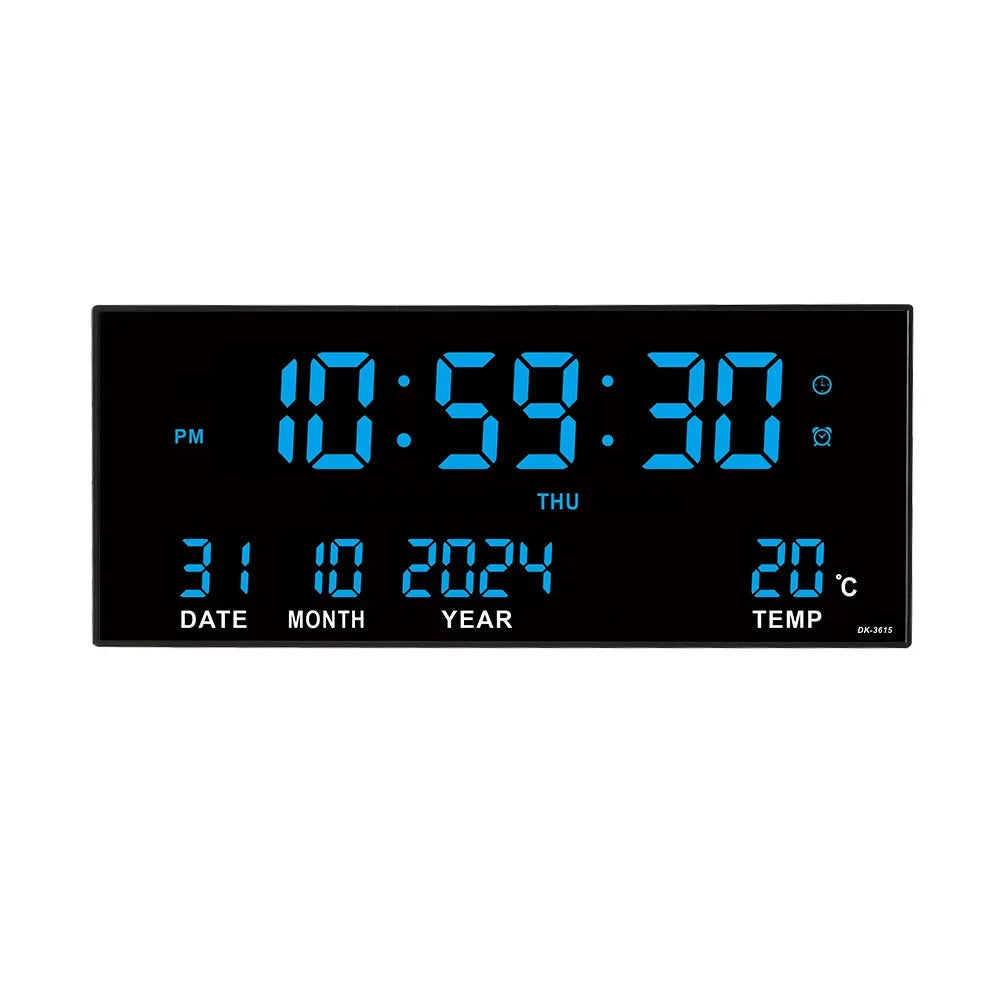 14-Inch Digital LED Wall Clock – Time, Date, Temperature & 8 Daily Alarms, Plug-In Display