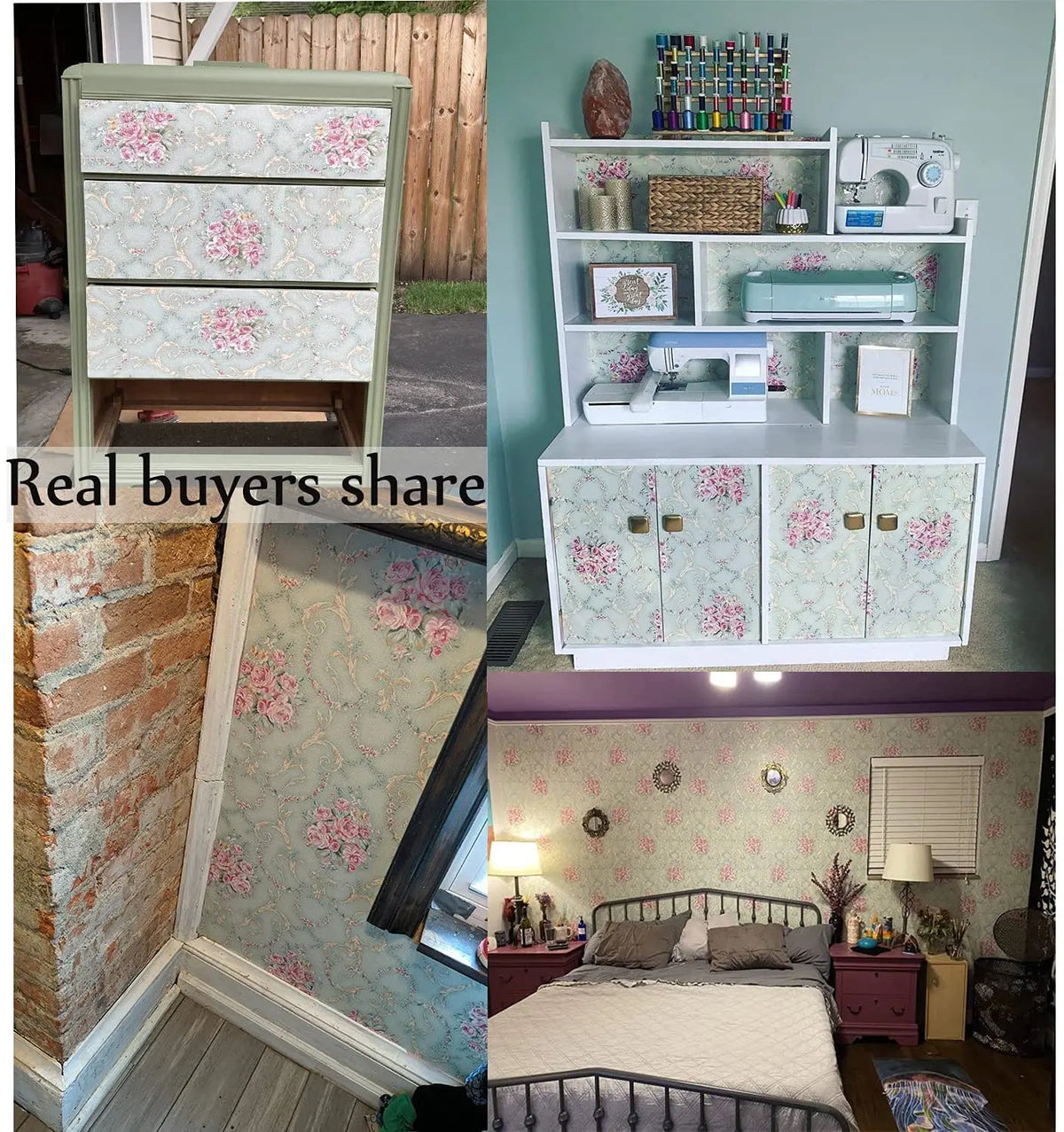 Green Floral Waterproof PVC Peel-and-Stick Wallpaper – Removable Vintage Contact Paper