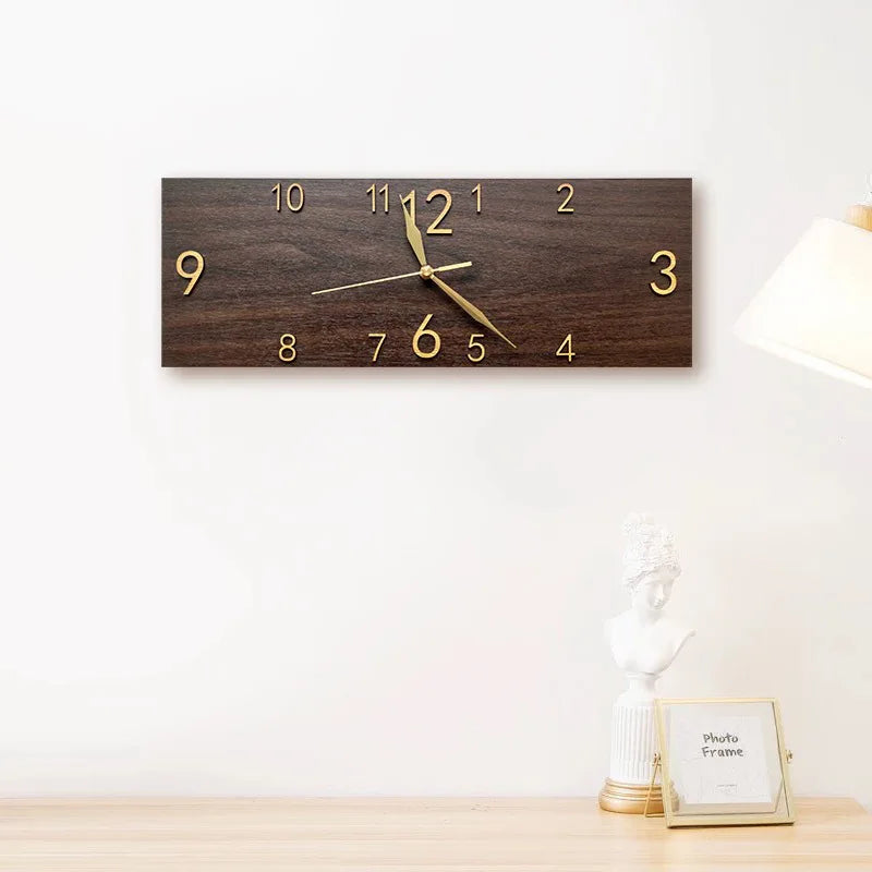 Rectangular Wooden Quartz Wall Clock – Raised Numerals, 15.75 × 5.51 in#