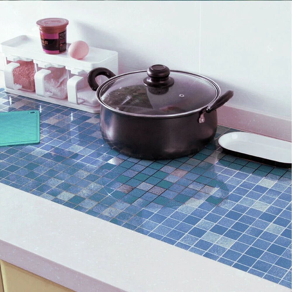 Blue Mosaic Waterproof PVC Peel-and-Stick Wallpaper – Removable, Moisture-Proof & Dustproof