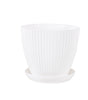 Round Plastic Planter with Tray – Modern Vertical Striped Flower Pot for Indoor & Outdoor Plants