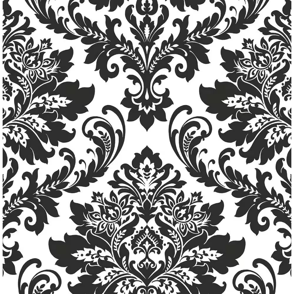 Black and White Damask Vinyl Peel and Stick Wallpaper Roll (Covers 30.75 Sq. Ft.)