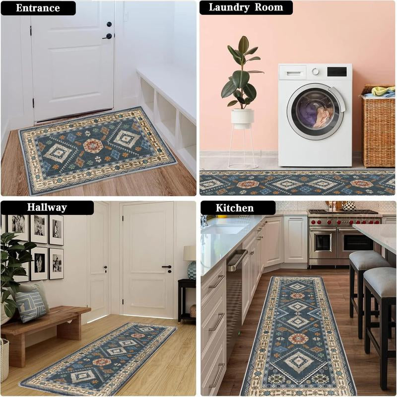Boho 3-Piece Rug Set – Thick Non-Slip Flannel Mats for Kitchen, Hallway & Laundry