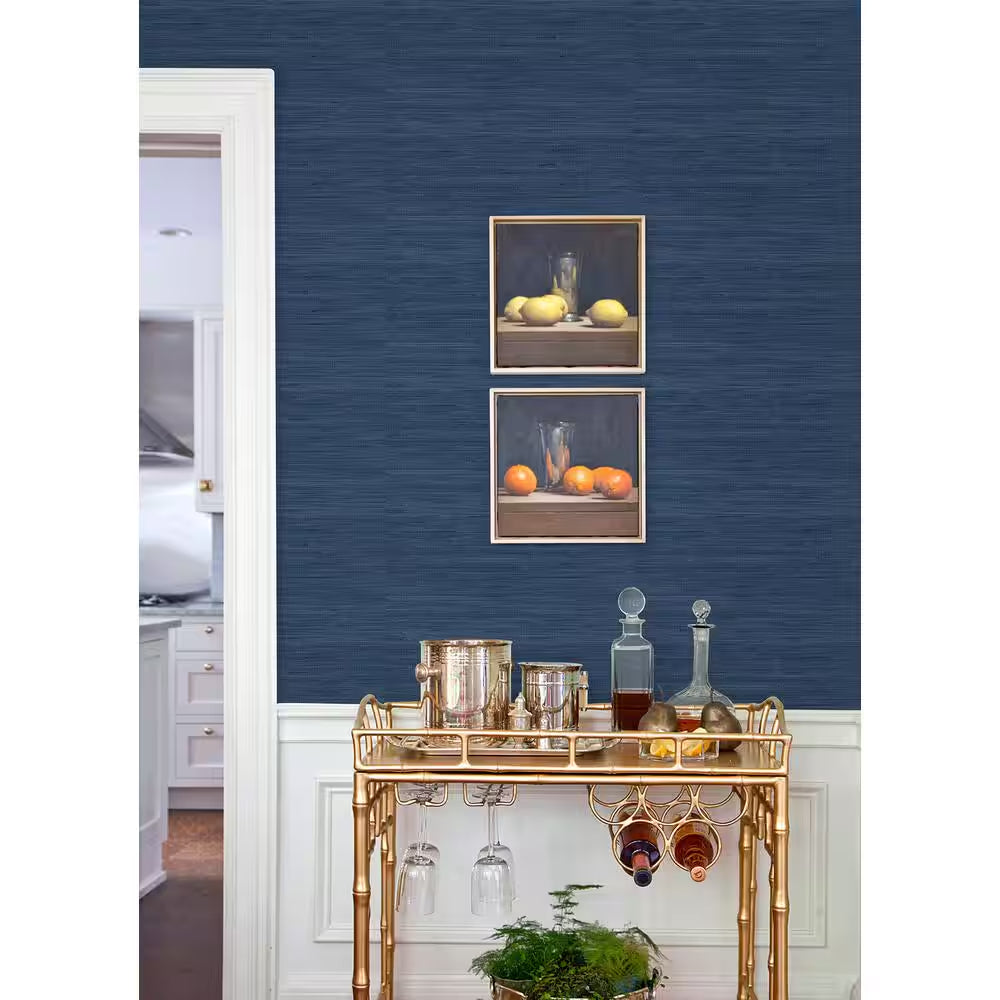 Navy Blue Faux Grasscloth Vinyl Peel and Stick Wallpaper Roll