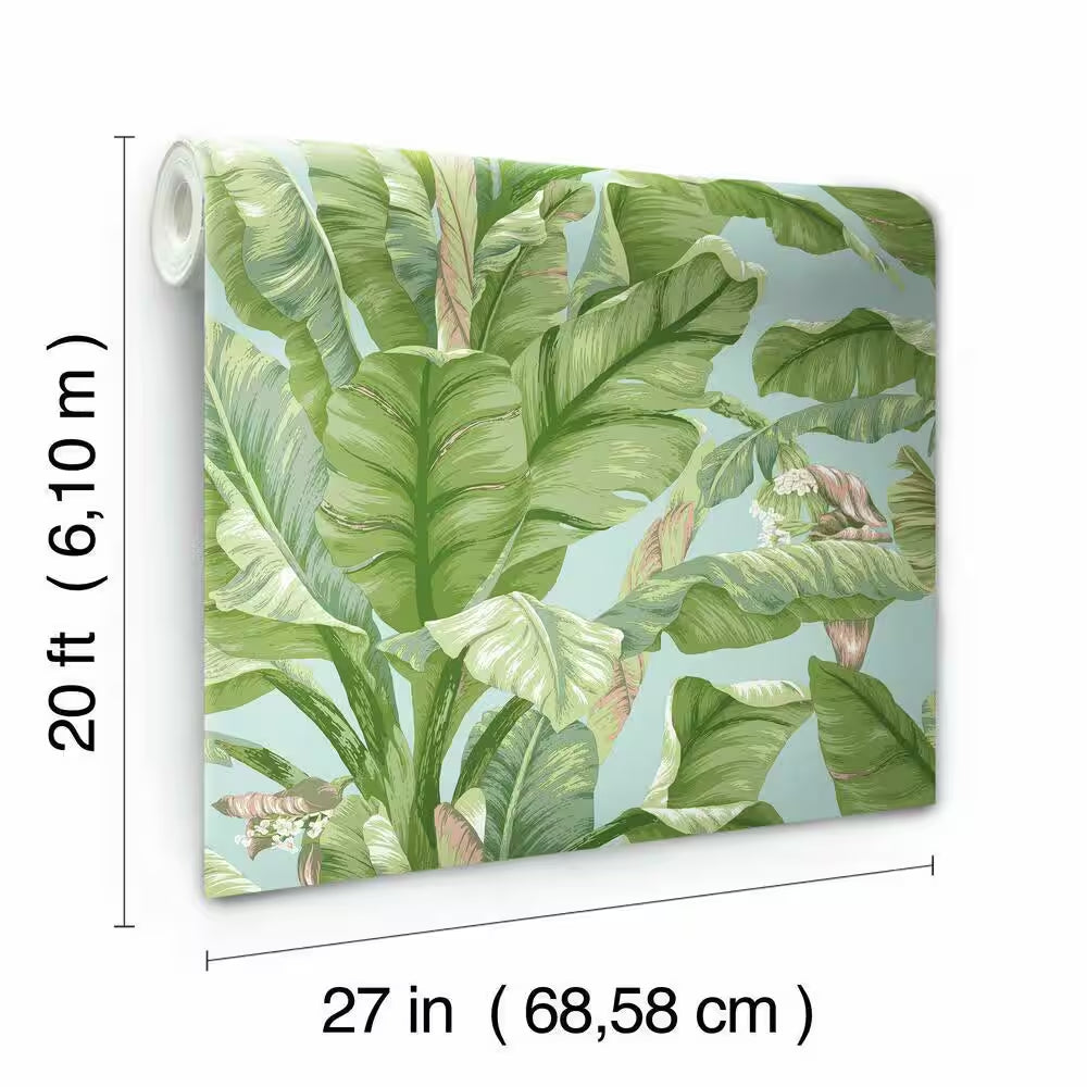 Banana Leaf Blue/Green Premium Peel and Stick Wallpaper Roll (Covers 45 sq. ft.)