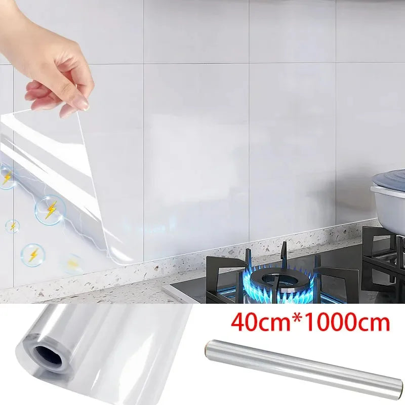 Heat-Resistant Anti-Oil Transparent Kitchen Wall Protector Film – Electrostatic Adhesive-Free Peel and Stick wallpaper Sticker